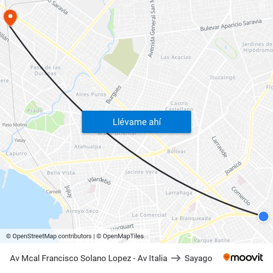 Av Mcal Francisco Solano Lopez - Av Italia to Sayago map