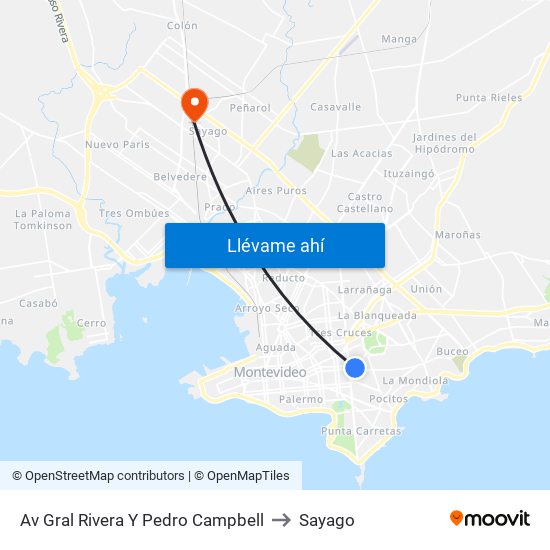 Av Gral Rivera Y Pedro Campbell to Sayago map