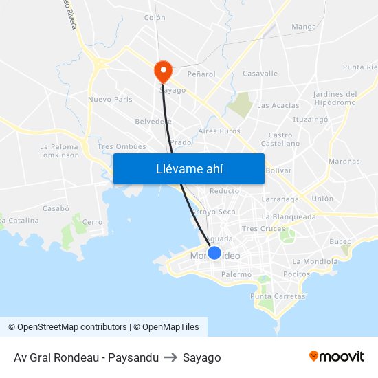 Av Gral Rondeau - Paysandu to Sayago map