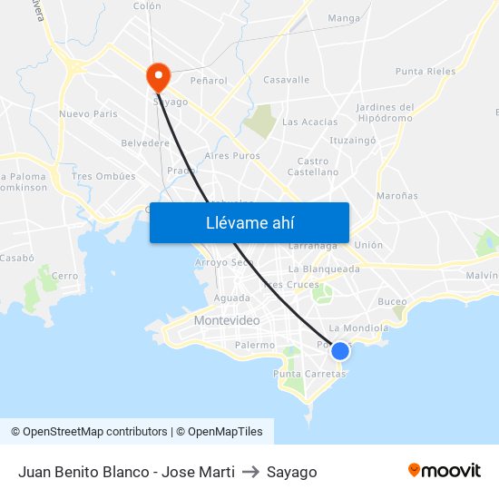 Juan Benito Blanco - Jose Marti to Sayago map