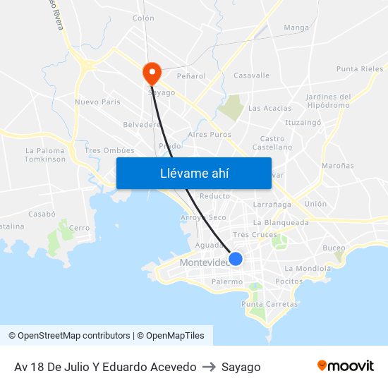 Av 18 De Julio Y Eduardo Acevedo to Sayago map