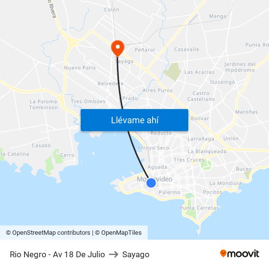 Rio Negro - Av 18 De Julio to Sayago map