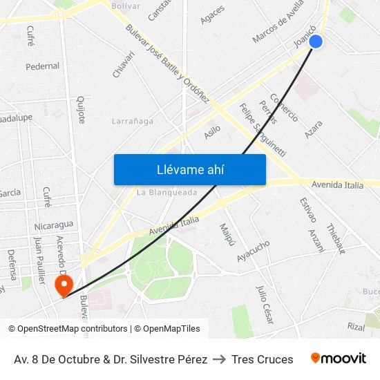 Av. 8 De Octubre & Dr. Silvestre Pérez to Tres Cruces map