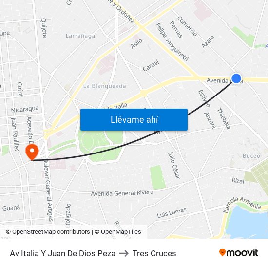 Av Italia Y Juan De Dios Peza to Tres Cruces map