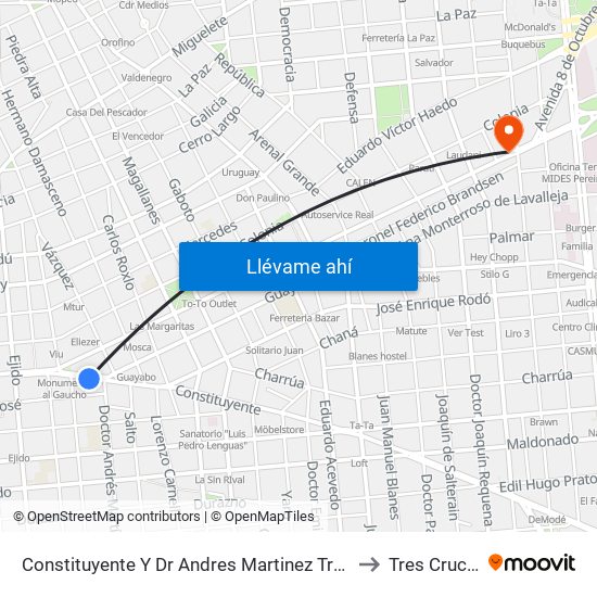 Constituyente Y Dr Andres Martinez Trueba to Tres Cruces map