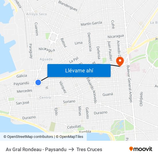 Av Gral Rondeau - Paysandu to Tres Cruces map