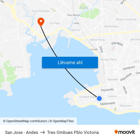 San Jose - Andes to Tres Ombues Pblo Victoria map