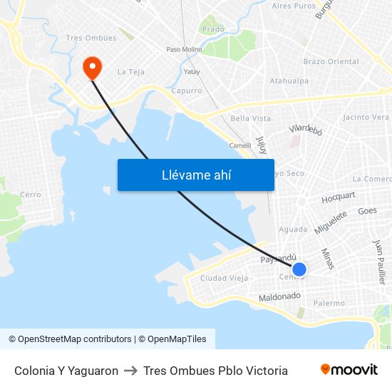Colonia Y Yaguaron to Tres Ombues Pblo Victoria map