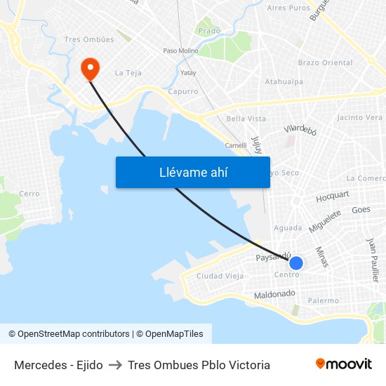 Mercedes - Ejido to Tres Ombues Pblo Victoria map