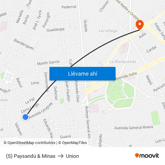 (S) Paysandú & Minas to Union map