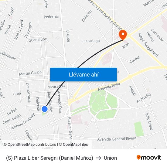 (S) Plaza Liber Seregni (Daniel Muñoz) to Union map
