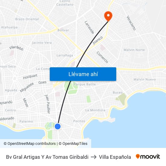 Bv Gral Artigas Y Av Tomas Giribaldi to Villa Española map