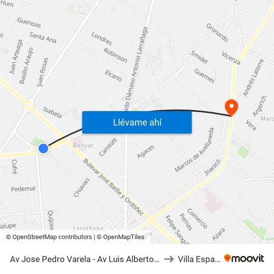 Av Jose Pedro Varela - Av Luis Alberto De Herrera to Villa Española map
