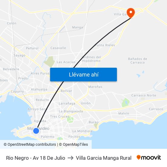 Rio Negro - Av 18 De Julio to Villa Garcia Manga Rural map