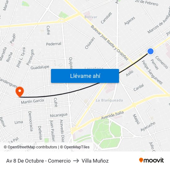 Av 8 De Octubre - Comercio to Villa Muñoz map