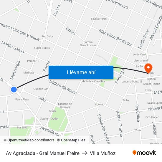 Av Agraciada - Gral Manuel Freire to Villa Muñoz map