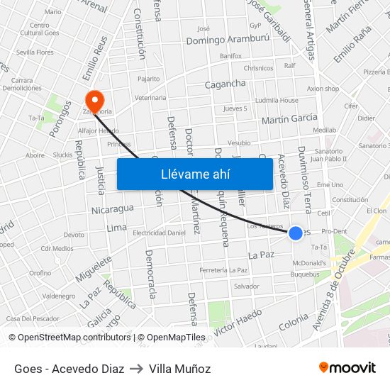 Goes - Acevedo Diaz to Villa Muñoz map