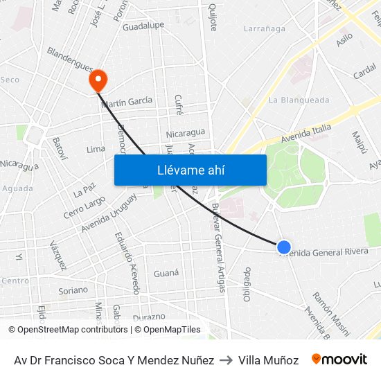 Av Dr Francisco Soca Y Mendez Nuñez to Villa Muñoz map