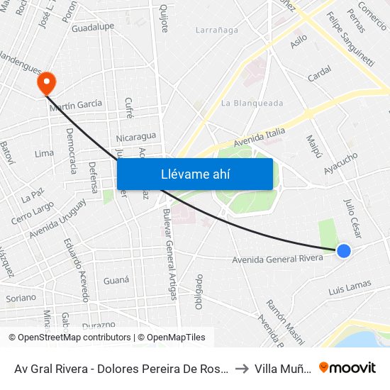 Av Gral Rivera - Dolores Pereira De Rossell to Villa Muñoz map