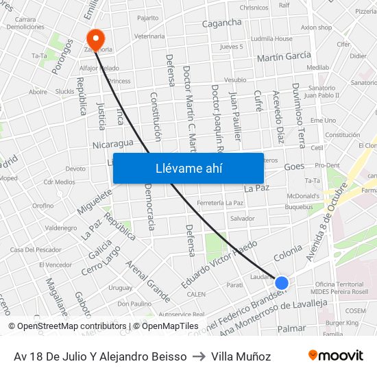 Av 18 De Julio Y Alejandro Beisso to Villa Muñoz map