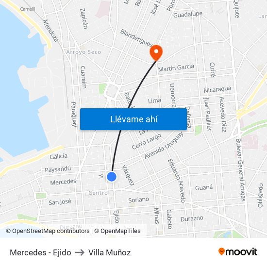 Mercedes - Ejido to Villa Muñoz map