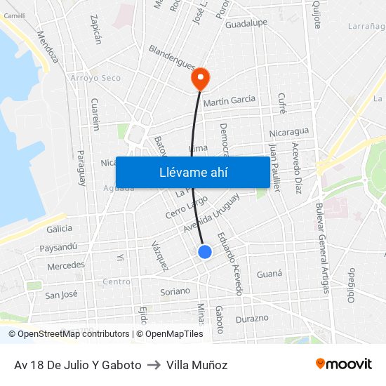 Av 18 De Julio Y Gaboto to Villa Muñoz map