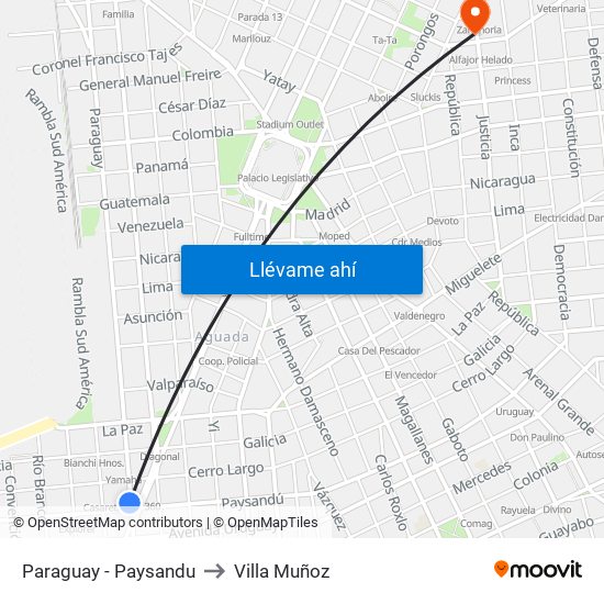 Paraguay - Paysandu to Villa Muñoz map