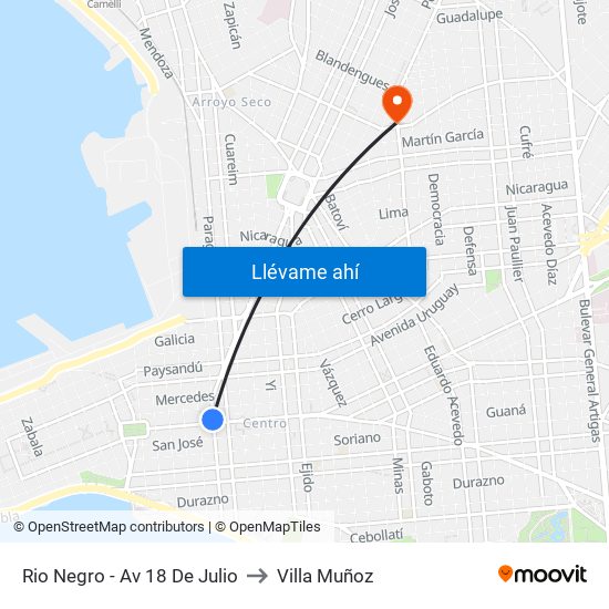 Rio Negro - Av 18 De Julio to Villa Muñoz map