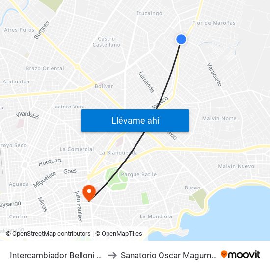 Intercambiador Belloni Andén 4 to Sanatorio Oscar Magurno Souto map