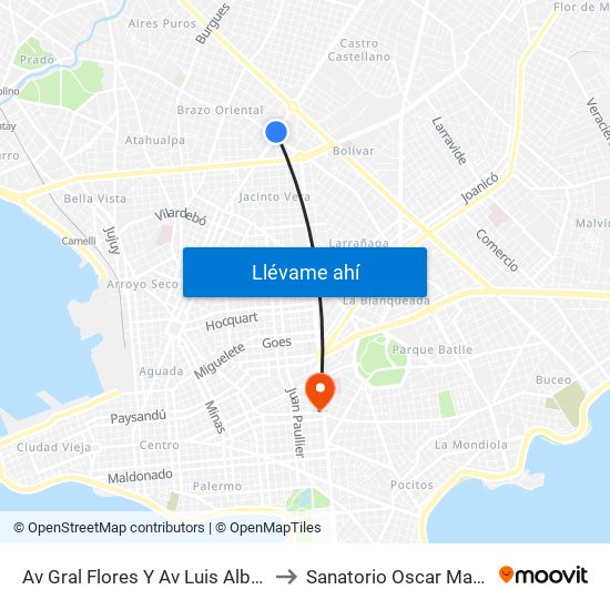 Av Gral Flores Y Av Luis Alberto De Herrera to Sanatorio Oscar Magurno Souto map