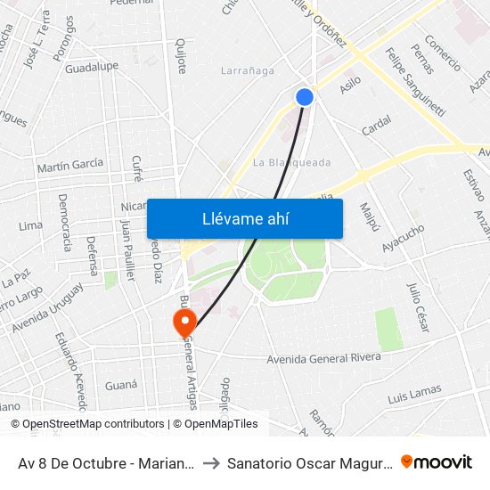 Av 8 De Octubre - Mariano Moreno to Sanatorio Oscar Magurno Souto map