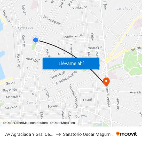 Av Agraciada Y Gral Cesar Diaz to Sanatorio Oscar Magurno Souto map