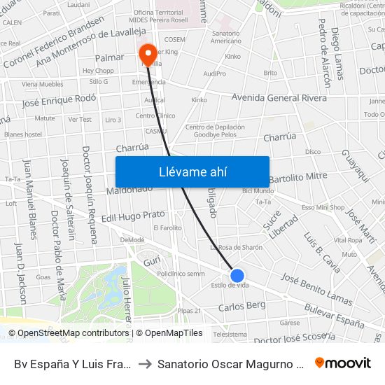 Bv España Y Luis Franzini to Sanatorio Oscar Magurno Souto map