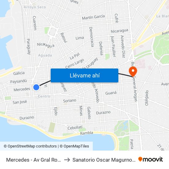 Mercedes - Av Gral Rondeau to Sanatorio Oscar Magurno Souto map