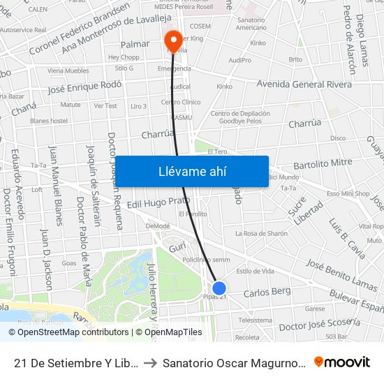 21 De Setiembre Y Libertad to Sanatorio Oscar Magurno Souto map