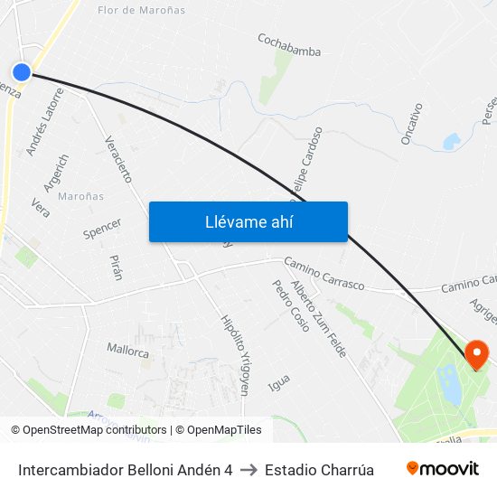 Intercambiador Belloni Andén 4 to Estadio Charrúa map
