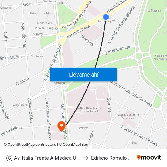 (S) Av. Italia Frente A Medica Uruguaya to Edificio Rómulo Ardao map
