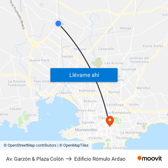 Av. Garzón & Plaza Colón to Edificio Rómulo Ardao map