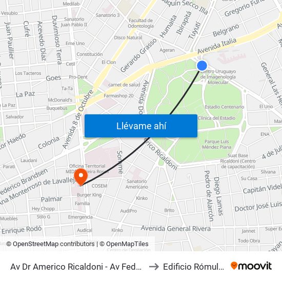 Av Dr Americo Ricaldoni - Av Federico R Vidiella to Edificio Rómulo Ardao map