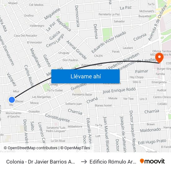 Colonia - Dr Javier Barrios Amorin to Edificio Rómulo Ardao map