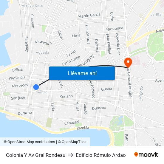Colonia Y Av Gral Rondeau to Edificio Rómulo Ardao map