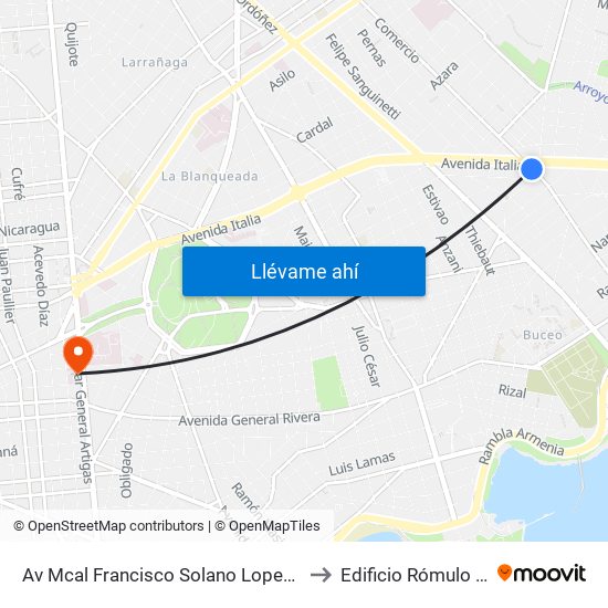 Av Mcal Francisco Solano Lopez - Av Italia to Edificio Rómulo Ardao map