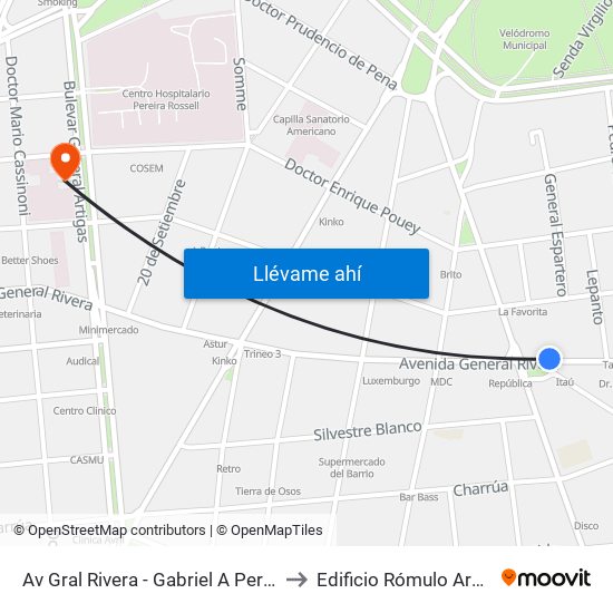 Av Gral Rivera - Gabriel A Pereira to Edificio Rómulo Ardao map