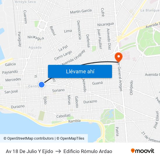 Av 18 De Julio Y Ejido to Edificio Rómulo Ardao map