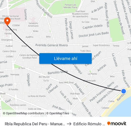 Rbla Republica Del Peru - Manuel V Pagola to Edificio Rómulo Ardao map