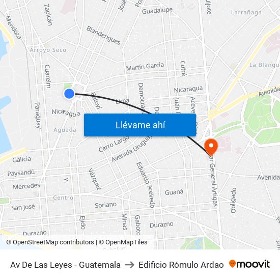 Av De Las Leyes - Guatemala to Edificio Rómulo Ardao map