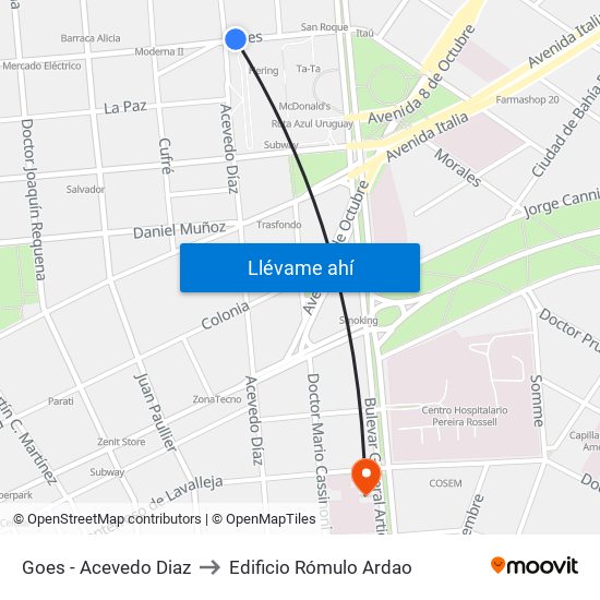 Goes - Acevedo Diaz to Edificio Rómulo Ardao map