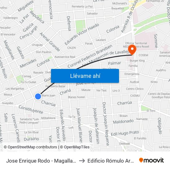 Jose Enrique Rodo - Magallanes to Edificio Rómulo Ardao map