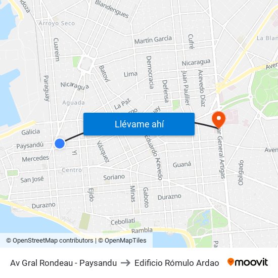 Av Gral Rondeau - Paysandu to Edificio Rómulo Ardao map