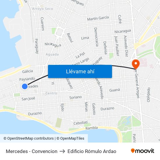 Mercedes - Convencion to Edificio Rómulo Ardao map